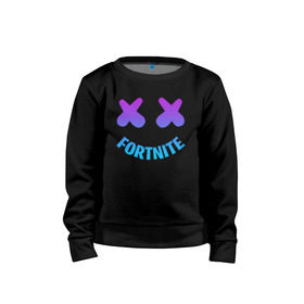 Детский свитшот хлопок с принтом FORTNITE x MARSHMELLO в городе Новоалтайск, 100% хлопок | круглый вырез горловины, эластичные манжеты, пояс и воротник | fnchap2 | fortnite | fortnite 2 | fortnite x | marshmello | ninja | ninja hyper streamer | ninja streamer | streamer | tyler blevins | маршмелло | ниндзя | фортнайт | фортнайт 2 | фортнайт глава 2