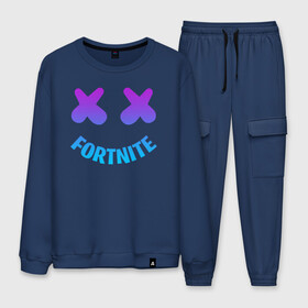 Мужской костюм хлопок с принтом FORTNITE MARSHMELLO в городе Новоалтайск, 100% хлопок | на свитшоте круглая горловина, мягкая резинка по низу. Брюки заужены к низу, на них два вида карманов: два “обычных” по бокам и два объемных, с клапанами, расположенные ниже линии бедра. Брюки с мягкой трикотажной резинкой на поясе и по низу штанин. В поясе для дополнительного комфорта — широкие завязки | fnchap2 | fortnite | fortnite 2 | fortnite x | marshmello | ninja | ninja hyper streamer | ninja streamer | streamer | tyler blevins | маршмелло | ниндзя | фортнайт | фортнайт 2 | фортнайт глава 2