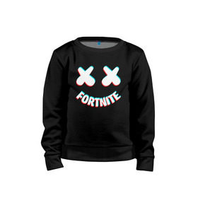 Детский свитшот хлопок с принтом FORTNITE x MARSHMELLO в городе Новоалтайск, 100% хлопок | круглый вырез горловины, эластичные манжеты, пояс и воротник | 2019 | armor | armour | cybersport | esport | fortnite | game | llama | logo | marshmello | броня | игра | киберспорт | лама | фиолетовый | фирменные цвета | фортнайт