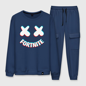 Мужской костюм хлопок с принтом FORTNITE x MARSHMELLO в городе Новоалтайск, 100% хлопок | на свитшоте круглая горловина, мягкая резинка по низу. Брюки заужены к низу, на них два вида карманов: два “обычных” по бокам и два объемных, с клапанами, расположенные ниже линии бедра. Брюки с мягкой трикотажной резинкой на поясе и по низу штанин. В поясе для дополнительного комфорта — широкие завязки | 2019 | armor | armour | cybersport | esport | fortnite | game | llama | logo | marshmello | броня | игра | киберспорт | лама | фиолетовый | фирменные цвета | фортнайт