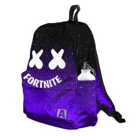 Рюкзак 3D с принтом FORTNITE x MARSHMELLO в городе Новоалтайск, 100% полиэстер | лямки с регулируемой длиной, сверху петелька, чтобы рюкзак можно было повесить на вешалку. Основное отделение закрывается на молнию, как и внешний карман. Внутри два дополнительных кармана, один из которых закрывается на молнию. По бокам два дополнительных кармашка | Тематика изображения на принте: 2019 | armor | armour | cybersport | esport | fortnite | game | llama | logo | броня | игра | киберспорт | лама | фиолетовый | фирменные цвета | фортнайт