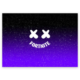 Поздравительная открытка с принтом FORTNITE x MARSHMELLO в городе Новоалтайск, 100% бумага | плотность бумаги 280 г/м2, матовая, на обратной стороне линовка и место для марки
 | 2019 | armor | armour | cybersport | esport | fortnite | game | llama | logo | броня | игра | киберспорт | лама | фиолетовый | фирменные цвета | фортнайт