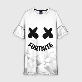 Детское платье 3D с принтом FORTNITE x MARSHMELLO в городе Новоалтайск, 100% полиэстер | прямой силуэт, чуть расширенный к низу. Круглая горловина, на рукавах — воланы | Тематика изображения на принте: 2019 | armor | armour | cybersport | esport | fortnite | game | llama | logo | броня | игра | киберспорт | лама | фиолетовый | фирменные цвета | фортнайт