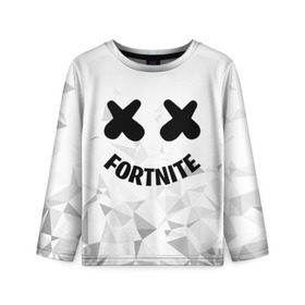 Детский лонгслив 3D с принтом FORTNITE x MARSHMELLO в городе Новоалтайск, 100% полиэстер | длинные рукава, круглый вырез горловины, полуприлегающий силуэт
 | 2019 | armor | armour | cybersport | esport | fortnite | game | llama | logo | броня | игра | киберспорт | лама | фиолетовый | фирменные цвета | фортнайт