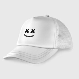 Детская кепка тракер с принтом MARSHMELLO в городе Новоалтайск, Козырек - 100% хлопок. Кепка - 100% полиэстер, Задняя часть - сетка | универсальный размер, пластиковая застёжка | dj | marshmello | usa | америка | клубная музыка | маршмелло | музыка | музыкант