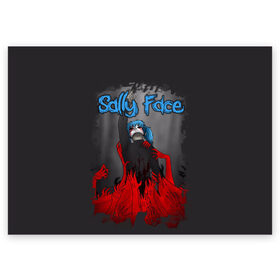 Поздравительная открытка с принтом Sally Face в городе Новоалтайск, 100% бумага | плотность бумаги 280 г/м2, матовая, на обратной стороне линовка и место для марки
 | sally face | загадка | лицо | протез | салли фейс | соседи | странные | тайна | ужас | фишер