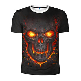 Мужская футболка 3D спортивная с принтом Skull Lava в городе Новоалтайск, 100% полиэстер с улучшенными характеристиками | приталенный силуэт, круглая горловина, широкие плечи, сужается к линии бедра | dead | demon | devil | executioner | metal | punisher | rap | rock | satan | skull | swag | каратель | метал | палач | рок | скелет | череп