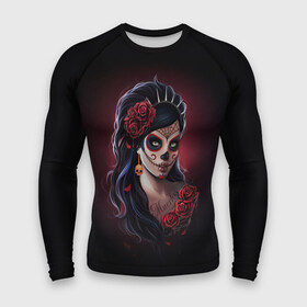Мужской рашгард 3D с принтом Muertos   День Мертвых в городе Новоалтайск,  |  | dead | girl | girls | metal | muertos | rap | rock | skeleton | skull | девукша | день | зомби | мексика | мертвецы | мертвых | метал | музыка | рок | рэп | скелет | тату | череп