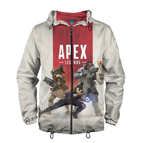Мужская ветровка 3D с принтом APEX LEGENDS в городе Новоалтайск, 100% полиэстер | подол и капюшон оформлены резинкой с фиксаторами, два кармана без застежек по бокам, один потайной карман на груди | Тематика изображения на принте: apex | legend | legends | titanfall | апекс | бангалор | бладхаунд | верхушки | гибралтар | каустик | лайфлайн | легенда | легенды | ледженд | леджендс | мираж | рэйф | титанфол