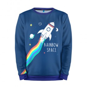 Мужской свитшот 3D с принтом Rainbow space в городе Новоалтайск, 100% полиэстер с мягким внутренним слоем | круглый вырез горловины, мягкая резинка на манжетах и поясе, свободная посадка по фигуре | children | drawing | fire | flight | infinity | moon | planets | rainbow | rocket | space | stars | train | universe | wh | белый | бесконечность | вселенная | детский | звезды | космос | луна | надпись | огонь | планеты | полет | радуга | ракета | рисуно