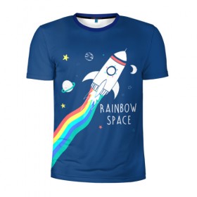 Мужская футболка 3D спортивная с принтом Rainbow space в городе Новоалтайск, 100% полиэстер с улучшенными характеристиками | приталенный силуэт, круглая горловина, широкие плечи, сужается к линии бедра | children | drawing | fire | flight | infinity | moon | planets | rainbow | rocket | space | stars | train | universe | wh | белый | бесконечность | вселенная | детский | звезды | космос | луна | надпись | огонь | планеты | полет | радуга | ракета | рисуно