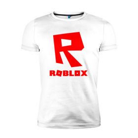 Мужская футболка премиум с принтом ROBLOX в городе Новоалтайск, 92% хлопок, 8% лайкра | приталенный силуэт, круглый вырез ворота, длина до линии бедра, короткий рукав | game | gamer | logo | minecraft | roblox | simulator | игра | конструктор | лого | симулятор | строительство | фигура
