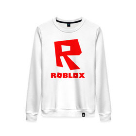 Женский свитшот хлопок с принтом ROBLOX в городе Новоалтайск, 100% хлопок | прямой крой, круглый вырез, на манжетах и по низу широкая трикотажная резинка  | game | gamer | logo | minecraft | roblox | simulator | игра | конструктор | лого | симулятор | строительство | фигура