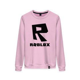 Женский свитшот хлопок с принтом ROBLOX в городе Новоалтайск, 100% хлопок | прямой крой, круглый вырез, на манжетах и по низу широкая трикотажная резинка  | game | gamer | logo | minecraft | roblox | simulator | игра | конструктор | лого | симулятор | строительство | фигура