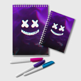 Блокнот с принтом MARSHMELLO GLITCH в городе Новоалтайск, 100% бумага | 48 листов, плотность листов — 60 г/м2, плотность картонной обложки — 250 г/м2. Листы скреплены удобной пружинной спиралью. Цвет линий — светло-серый
 | dj | marshmello | usa | америка | клубная музыка | маршмелло | музыка | музыкант
