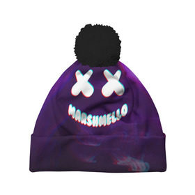 Шапка 3D c помпоном с принтом MARSHMELLO GLITCH в городе Новоалтайск, 100% полиэстер | универсальный размер, печать по всей поверхности изделия | dj | marshmello | usa | америка | клубная музыка | маршмелло | музыка | музыкант