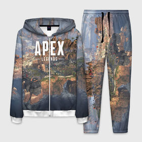 Мужской костюм 3D с принтом APEX LEGENDS в городе Новоалтайск, 100% полиэстер | Манжеты и пояс оформлены тканевой резинкой, двухслойный капюшон со шнурком для регулировки, карманы спереди | apex | legend | legends | titanfall | апекс | бангалор | бладхаунд | верхушки | гибралтар | каустик | лайфлайн | легенда | легенды | ледженд | леджендс | мираж | рэйф | титанфол