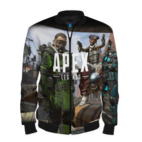 Мужской бомбер 3D с принтом APEX LEGENDS в городе Новоалтайск, 100% полиэстер | застегивается на молнию, по бокам два кармана без застежек, по низу бомбера и на воротнике - эластичная резинка | Тематика изображения на принте: apex | legend | legends | titanfall | апекс | бангалор | бладхаунд | верхушки | гибралтар | каустик | лайфлайн | легенда | легенды | ледженд | леджендс | мираж | рэйф | титанфол