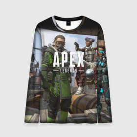 Мужской лонгслив 3D с принтом APEX LEGENDS в городе Новоалтайск, 100% полиэстер | длинные рукава, круглый вырез горловины, полуприлегающий силуэт | apex | legend | legends | titanfall | апекс | бангалор | бладхаунд | верхушки | гибралтар | каустик | лайфлайн | легенда | легенды | ледженд | леджендс | мираж | рэйф | титанфол