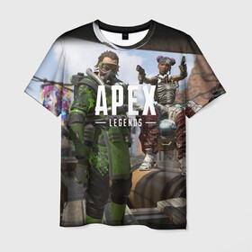 Мужская футболка 3D с принтом APEX LEGENDS в городе Новоалтайск, 100% полиэфир | прямой крой, круглый вырез горловины, длина до линии бедер | apex | legend | legends | titanfall | апекс | бангалор | бладхаунд | верхушки | гибралтар | каустик | лайфлайн | легенда | легенды | ледженд | леджендс | мираж | рэйф | титанфол