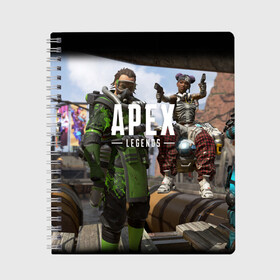 Тетрадь с принтом APEX LEGENDS в городе Новоалтайск, 100% бумага | 48 листов, плотность листов — 60 г/м2, плотность картонной обложки — 250 г/м2. Листы скреплены сбоку удобной пружинной спиралью. Уголки страниц и обложки скругленные. Цвет линий — светло-серый
 | apex | legend | legends | titanfall | апекс | бангалор | бладхаунд | верхушки | гибралтар | каустик | лайфлайн | легенда | легенды | ледженд | леджендс | мираж | рэйф | титанфол