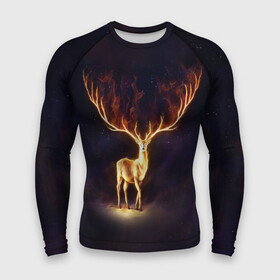 Мужской рашгард 3D с принтом Огненный олень в городе Новоалтайск,  |  | deer | fire | flame | horns | огонь | пламя | рога