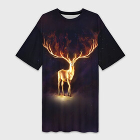 Платье-футболка 3D с принтом Огненный олень в городе Новоалтайск,  |  | deer | fire | flame | horns | огонь | пламя | рога