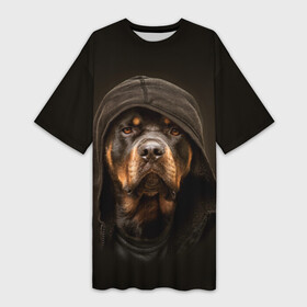 Платье-футболка 3D с принтом Ротвейлер в капюшоне в городе Новоалтайск,  |  | rottweiler | капюшон | молоссы | пастух | пёс | собака | щенок