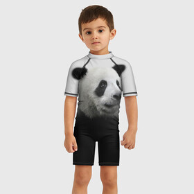 Детский купальный костюм 3D с принтом Панда в городе Новоалтайск, Полиэстер 85%, Спандекс 15% | застежка на молнии на спине | big | арт | крупные арты | крупные принты | сумасшедшие арты
