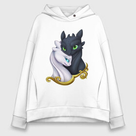 Женское худи Oversize хлопок с принтом Дневная и ночная фурия в городе Новоалтайск, френч-терри — 70% хлопок, 30% полиэстер. Мягкий теплый начес внутри —100% хлопок | боковые карманы, эластичные манжеты и нижняя кромка, капюшон на магнитной кнопке | 2019 | 3 | dragon | film | haw to train | night fury | toothless | беззубик | дневная | дракон | как приручить дракона | мультик | мультфильм | ночная | три | фурия
