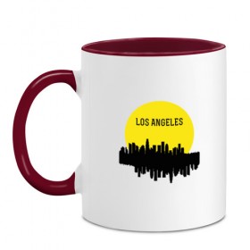 Кружка двухцветная с принтом Los Angeles - USA в городе Новоалтайск, керамика | объем — 330 мл, диаметр — 80 мм. Цветная ручка и кайма сверху, в некоторых цветах — вся внутренняя часть | Тематика изображения на принте: america | california | city | los angeles | travel | usa | world | америка | город | государство | европа | жизнь | калифорния | карта | культура | лос анджелес | люд | мир | партиот | планета | путешествие | спорт | ссср | страна