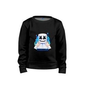 Детский свитшот хлопок с принтом Marshmello в городе Новоалтайск, 100% хлопок | круглый вырез горловины, эластичные манжеты, пояс и воротник | christopher | comstock | dj | dotcom | friends | marshmallow | marshmello | usa | диджей | друзья | комсток | крис | маршмэллоу | продюсер | сша
