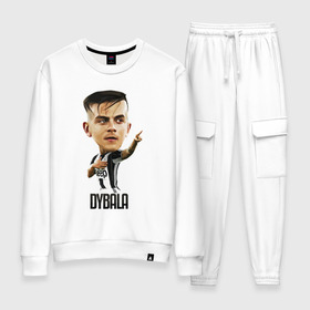 Женский костюм хлопок с принтом Dybala в городе Новоалтайск, 100% хлопок | на свитшоте круглая горловина, мягкая резинка по низу. Брюки заужены к низу, на них два вида карманов: два 