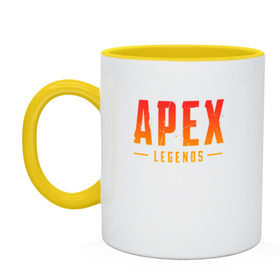 Кружка двухцветная с принтом APEX LEGENDS в городе Новоалтайск, керамика | объем — 330 мл, диаметр — 80 мм. Цветная ручка и кайма сверху, в некоторых цветах — вся внутренняя часть | apex | apex legends | battle | battle royal | titanfall | апекс | апекс легендс | батл рояль | битва | война | королевская битва