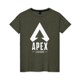 Женская футболка хлопок с принтом APEX LEGENDS в городе Новоалтайск, 100% хлопок | прямой крой, круглый вырез горловины, длина до линии бедер, слегка спущенное плечо | apex | apex legends | battle | battle royal | titanfall | апекс | апекс легендс | батл рояль | битва | война | королевская битва