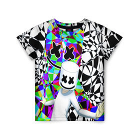 Детская футболка 3D с принтом Marshmello в городе Новоалтайск, 100% гипоаллергенный полиэфир | прямой крой, круглый вырез горловины, длина до линии бедер, чуть спущенное плечо, ткань немного тянется | alone | beautiful now | disc | dj | jockey | marshmallow | американский | диджей | дискотека | маршмэллоу | продюсер