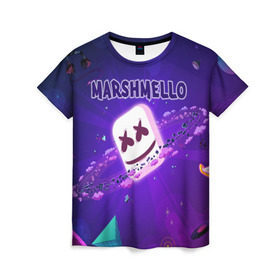 Женская футболка 3D с принтом Marshmello в городе Новоалтайск, 100% полиэфир ( синтетическое хлопкоподобное полотно) | прямой крой, круглый вырез горловины, длина до линии бедер | alone | beautiful now | disc | dj | jockey | marshmallow | американский | диджей | дискотека | маршмэллоу | продюсер