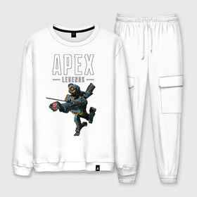Мужской костюм хлопок с принтом APEX - Pathfinder в городе Новоалтайск, 100% хлопок | на свитшоте круглая горловина, мягкая резинка по низу. Брюки заужены к низу, на них два вида карманов: два “обычных” по бокам и два объемных, с клапанами, расположенные ниже линии бедра. Брюки с мягкой трикотажной резинкой на поясе и по низу штанин. В поясе для дополнительного комфорта — широкие завязки | apex | apex legends | battle royale | br | games | new | titanfall | ttf | апекс | апех | бангалор | батл рояль | бладхаунд | игры | каустик | лайфлайн | мираж | рэйф | тайтанфол | титанфол