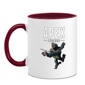 Кружка двухцветная с принтом APEX - Pathfinder в городе Новоалтайск, керамика | объем — 330 мл, диаметр — 80 мм. Цветная ручка и кайма сверху, в некоторых цветах — вся внутренняя часть | apex | apex legends | battle royale | br | games | new | titanfall | ttf | апекс | апех | бангалор | батл рояль | бладхаунд | игры | каустик | лайфлайн | мираж | рэйф | тайтанфол | титанфол