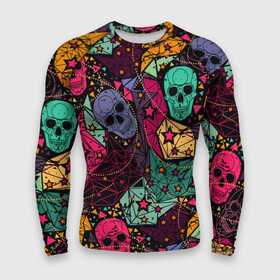 Мужской рашгард 3D с принтом Черепа в городе Новоалтайск,  |  | death | fear | hallowee | horror | multicolored | sign | skulls | symbol | абстракция | геометрический | графика | звёзды | знак | линии | орнамент | праздник | разноцветные | рисунок | символ | треугольники | ужас | узор | узоры