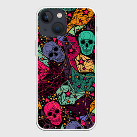 Чехол для iPhone 13 mini с принтом Черепа в городе Новоалтайск,  |  | death | fear | hallowee | horror | multicolored | sign | skulls | symbol | абстракция | геометрический | графика | звёзды | знак | линии | орнамент | праздник | разноцветные | рисунок | символ | треугольники | ужас | узор | узоры