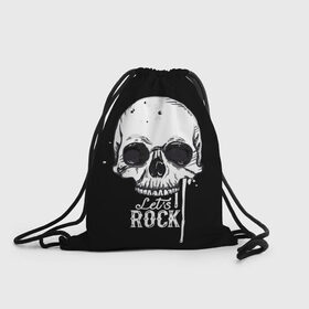 Рюкзак-мешок 3D с принтом Let is rock в городе Новоалтайск, 100% полиэстер | плотность ткани — 200 г/м2, размер — 35 х 45 см; лямки — толстые шнурки, застежка на шнуровке, без карманов и подкладки | bones | death | drawing | drops | flowing | graphic | music | rock | skeleton | skull | splashes | style | symbol | брызги | графика | день мертвых | капли | кости | мексика | музыка | праздник | рисунок | рок | символ | скелет | стиль | течёт | 