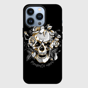 Чехол для iPhone 13 Pro с принтом Memento mori в городе Новоалтайск,  |  | blac | death | drawing | flowers | graphics | head | ornament | patterns | remember | roses | skeleton | skull | symbol | голова | графика | надпись | орнамент | помни | рисунок | розы | символ | скелет | текст | узоры | фон | цветы | череп | чер