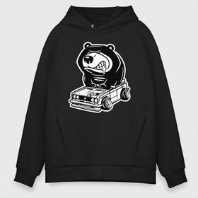 Мужское худи Oversize хлопок с принтом Медведь на жигулях в городе Новоалтайск, френч-терри — 70% хлопок, 30% полиэстер. Мягкий теплый начес внутри —100% хлопок | боковые карманы, эластичные манжеты и нижняя кромка, капюшон на магнитной кнопке | Тематика изображения на принте: ваз 2103 | ваз 2106 | жигули | жигули 2103 | жигули 2106