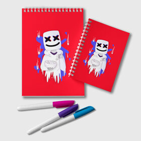 Блокнот с принтом Marshmello в городе Новоалтайск, 100% бумага | 48 листов, плотность листов — 60 г/м2, плотность картонной обложки — 250 г/м2. Листы скреплены удобной пружинной спиралью. Цвет линий — светло-серый
 | christopher comstock | dj | glitch | marshmello | music | глитч | диджей | крис комсток | маршмэллоу | музыка