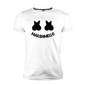 Мужская футболка премиум с принтом Marshmello в городе Новоалтайск, 92% хлопок, 8% лайкра | приталенный силуэт, круглый вырез ворота, длина до линии бедра, короткий рукав | christopher comstock | dj | marshmello | music | диджей | клубная музыка | клубняк | крис комсток | логотип | маршмэллоу | музыка
