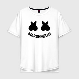 Мужская футболка хлопок Oversize с принтом Marshmello в городе Новоалтайск, 100% хлопок | свободный крой, круглый ворот, “спинка” длиннее передней части | christopher comstock | dj | marshmello | music | диджей | клубная музыка | клубняк | крис комсток | логотип | маршмэллоу | музыка