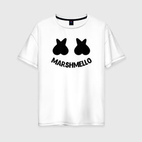 Женская футболка хлопок Oversize с принтом Marshmello в городе Новоалтайск, 100% хлопок | свободный крой, круглый ворот, спущенный рукав, длина до линии бедер
 | christopher comstock | dj | marshmello | music | диджей | клубная музыка | клубняк | крис комсток | логотип | маршмэллоу | музыка