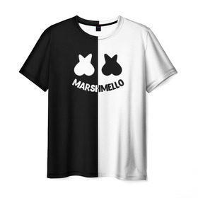 Мужская футболка 3D с принтом Marshmello в городе Новоалтайск, 100% полиэфир | прямой крой, круглый вырез горловины, длина до линии бедер | Тематика изображения на принте: black and white | christopher comstock | dj | marshmello | music | диджей | клубная музыка | клубняк | крис комсток | логотип | маршмэллоу | музыка | черно белый
