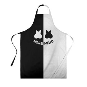 Фартук 3D с принтом Marshmello в городе Новоалтайск, 100% полиэстер | общий размер — 65 х 85 см, ширина нагрудника — 26 см, горловина — 53 см, длина завязок — 54 см, общий обхват в поясе — 173 см. Принт на завязках и на горловине наносится с двух сторон, на основной части фартука — только с внешней стороны | black and white | christopher comstock | dj | marshmello | music | диджей | клубная музыка | клубняк | крис комсток | логотип | маршмэллоу | музыка | черно белый